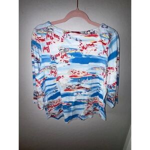Vibrant Scenic Print Long Sleeve Top